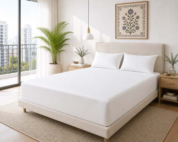 600 Thread Count Cotton Bedsheet & 2 Pillow Cases (White) (Copy)