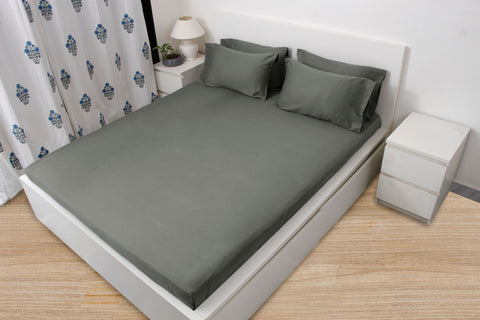 400 Thread Count Cotton Bedsheet & 2 Pillow Cases (Grey-Dark)