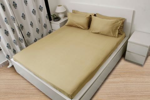 400 Thread Count Cotton Bedsheet & 2 Pillow Cases (mustard)