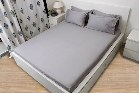 1000 Thread Count Cotton Bedsheet & 2 Pillow Cases (Grey-Light)