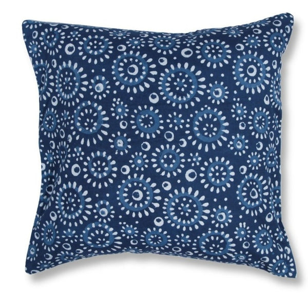 Handblocked Cotton Cushion (Blue)