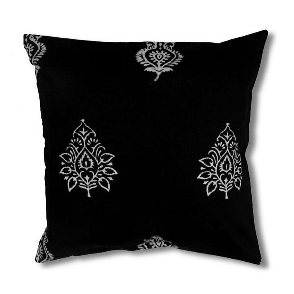 Handblocked Cotton Cushion (Black)