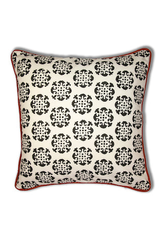 Handblocked Cotton Cushion (Black ,Red)