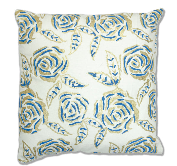 This cushion is made of a soft, 100% cotton fabric that has a beautifully designed hand block print.