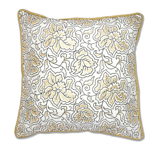 Handblocked Cotton Cushion (Black ,Gold Khari,Cream)