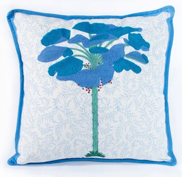 Handblocked Cotton Cushion (Blue,Green))