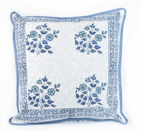 Handblocked Cotton Cushion (Blue ,Green)