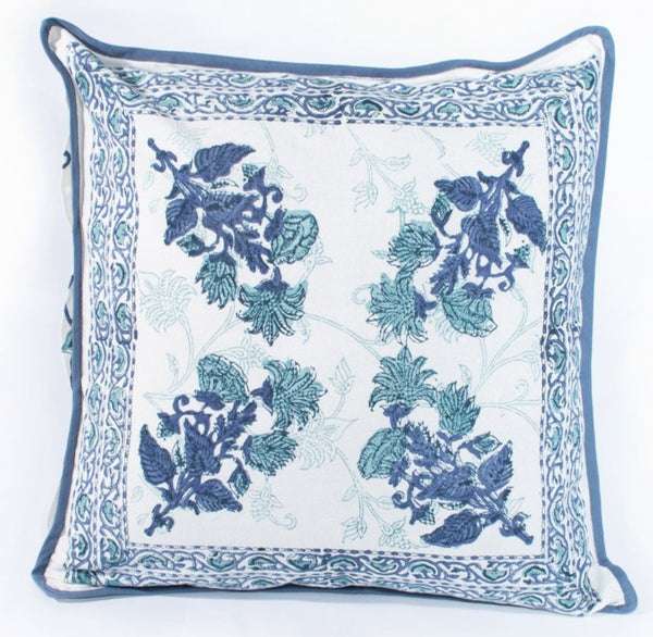 Handblocked Cotton Cushion (Blue ,Green)