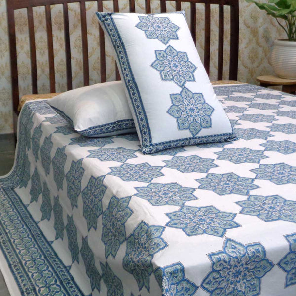 Handblock Percale Bedsheet (Blue)