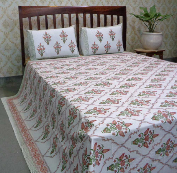 Handblock Percale Bedsheet (Multicolor)